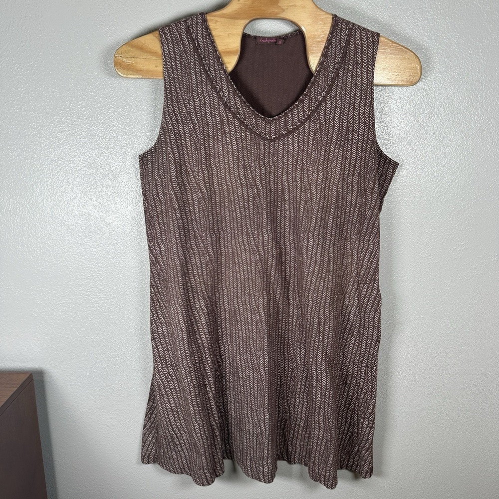 Fresh Produce Dress Womens 2X Brown Printed Sleeveless Midi Pockets Boho Cotton